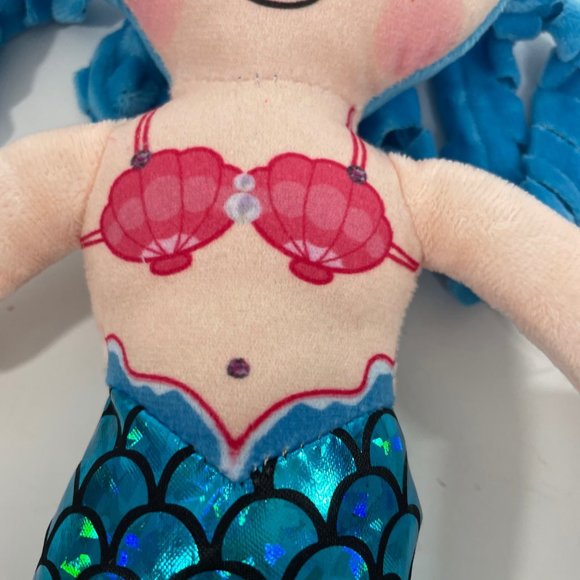Linzy Toys Mermaid Doll 14” Blue Hair Tail Pink Bikini Shells Gold Starfish - Picture 7 of 13